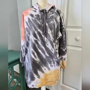 No Comment NY.LA Tie Dye Hoodie Dress XL Gray Pink Yellow Oversized
